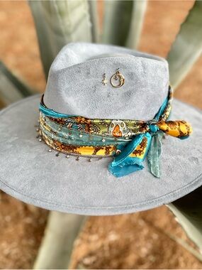 Light Blue Vegan Suede Western Boho hat